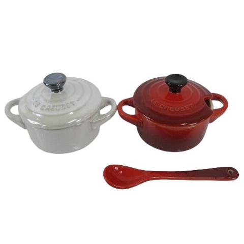 未使用品 ル・クルーゼ LE CREUSET ペア・プチ・ココット (スプーン付き) 耐熱テーブルウ...