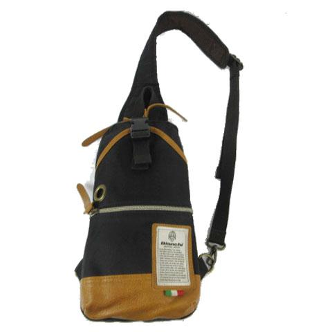 ビアンキ Bianchi ボディーバッグ ナイロンキャンバス レザー ブラック ブラウン メンズ