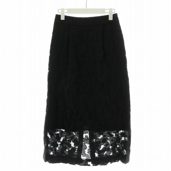 未使用品 コエル COEL オーガンジージャガードタイトスカート ミモレ ロング 36 S 黒 ブラ...