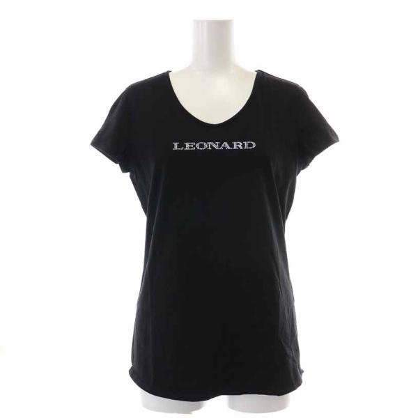 レオナール LEONARD FASHION Tシャツ カットソー Uネック ロゴ ラインストーン 半...