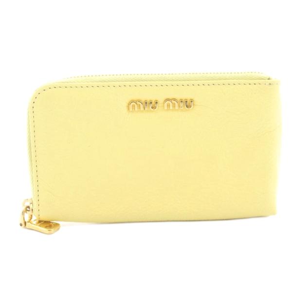 ミュウミュウ miumiu コインケース 小銭入れ L字ファスナー レザー ロゴ 黄 イエロー /K...