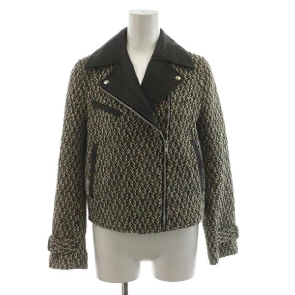 リリーブラウン Lily Brown ライダースジャケット ダブル ツイード 羊革 1 茶 ブラウン...