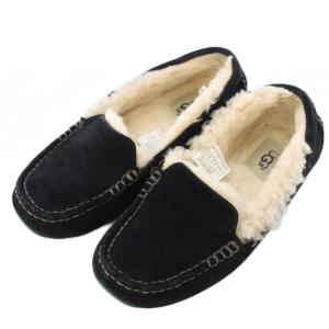 アグ オーストラリア UGG australia モカシン スリッポン ムートン フラットシューズ スエード ロゴ US5 22cm 黒 ブラック /BB ■BM
