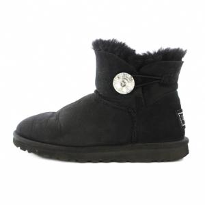 アグ オーストラリア UGG australia ムートンブーツ ショートブーツ 厚底 スエード ロゴ US6 23cm 黒 ブラック /BB ■BM レディース
