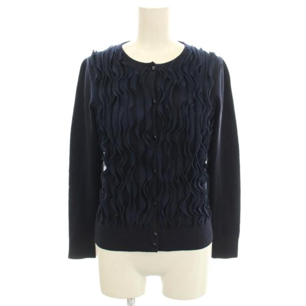 アナイ ANAYI カーディガン ニット フリル 長袖 38 ネイビー 紺 /☆G ■BM レディー...