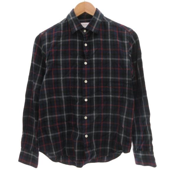 エディフィス EDIFICE シャツ 長袖 チェック柄 紺 ネイビー 緑 グリーン /JS ■GY6...