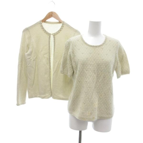 レリアン Leilian アンサンブル カーディガン ニット セーター 11 白 ホワイト ラウンド...