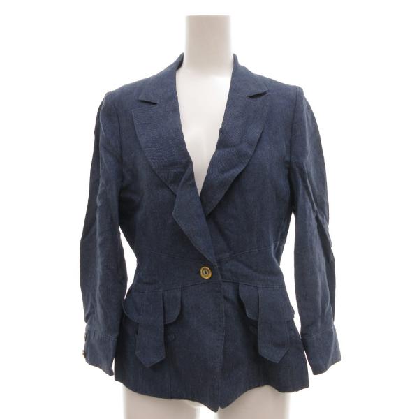 ジュンアシダ jun ashida テーラードジャケット リネン 麻 シルク混 9 青 ブルー /J...