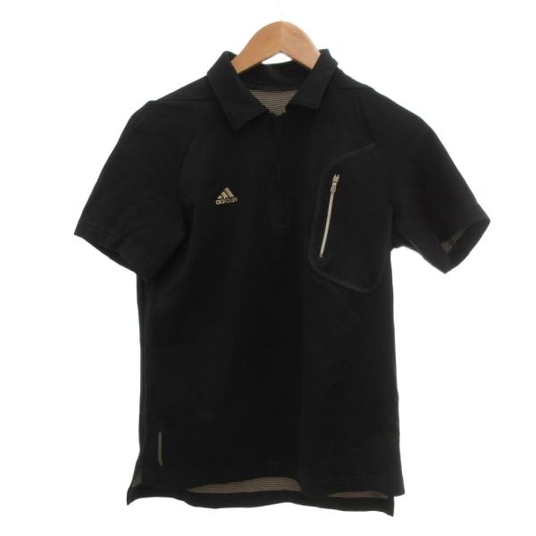 アディダス adidas ポロシャツ 黒 ブラック 半袖 ハーフジップ ジップポケット /AX ■G...
