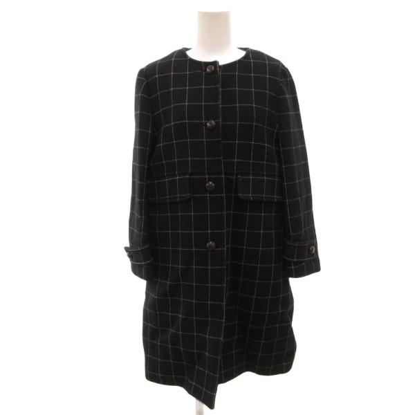 イエナ IENA ノーカラーコート 38 ミドル丈 チェック柄 黒 ブラック /JS ■GY66 レ...