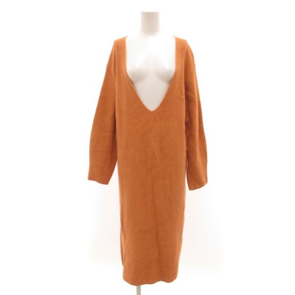アングリッド UNGRID ニット ワンピース F Vネック 長袖 マキシ ロング オレンジ /JS...