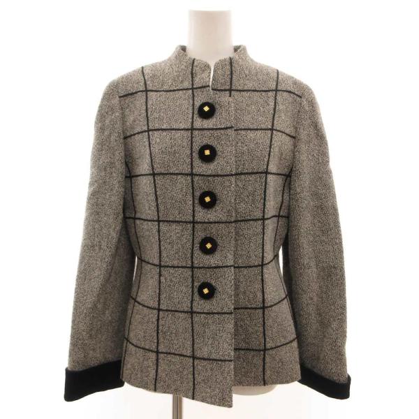 CURSOL ジャケット 40 スタンドカラー チェック柄 ツイード グレー /JS ■GY66 レ...