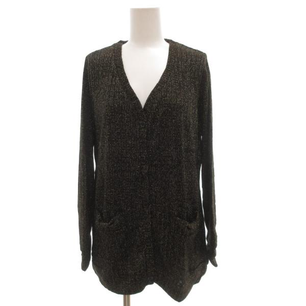 フィーカ FIKA カーディガン ニット ラメ Vネック L 黒 ブラック ゴールドカラー /JS ...