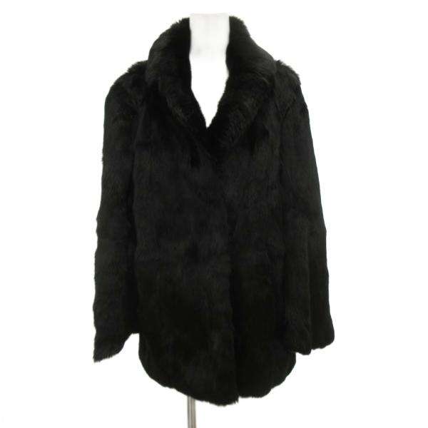 ノーブランド ラビットファーコート ラビットファー 毛皮 F 黒 ブラック 無地 ショールカラー 長...