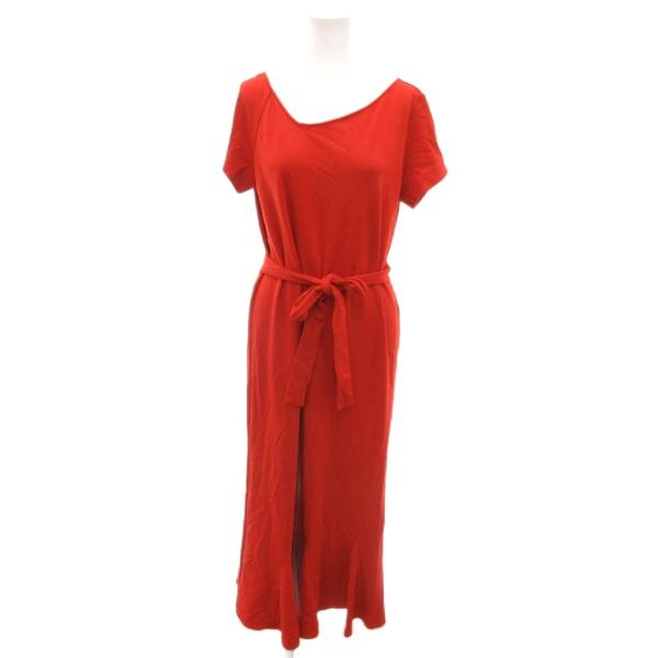 アメリ AMERI 美品 ワンピース オレンジ色 半袖 ボートネック ウエストベルト ロング丈 /S...