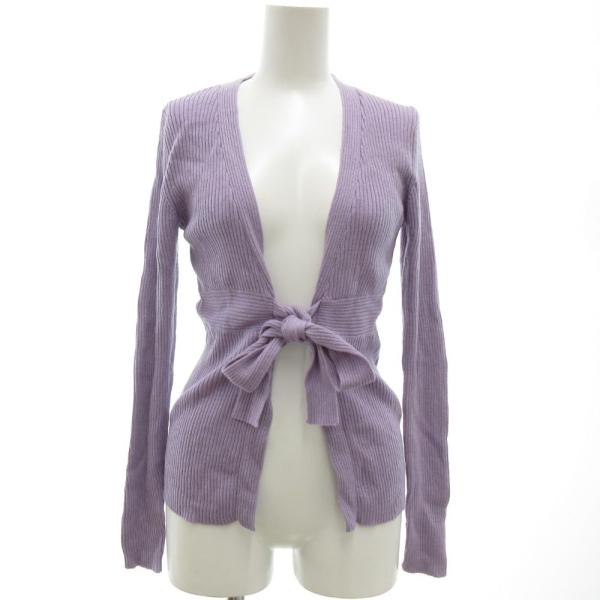 インディヴィ INDIVI ウェストリボンカーディガン リブニット ラメ 38 紫 パープル /JS...