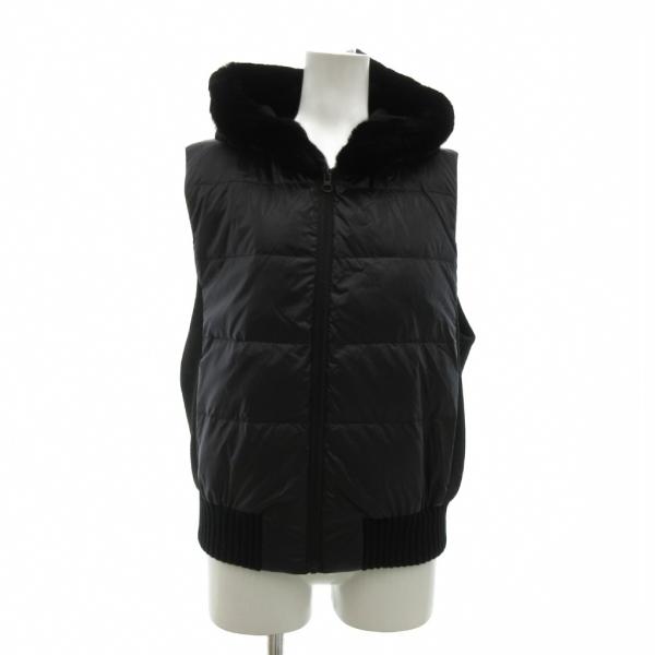 アダージェット adagietto ダウンベスト ジャケット フード ラビットファー M 黒 ブラッ...