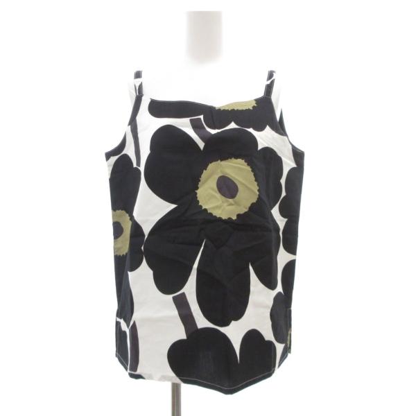 未使用品 マリメッコ marimekko タグ付き タンクトップ L 黒 ブラック 白 ホワイト 花...