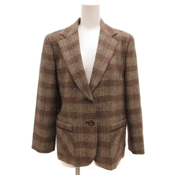 レリアン Leilian テーラードジャケット チェック柄 ウール 11 茶 ブラウン /JS ■E...