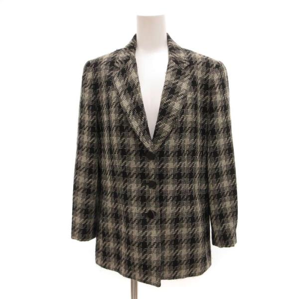 レリアン Leilian テーラードジャケット ウール チェック柄 11 黒 ブラック /JS ■E...
