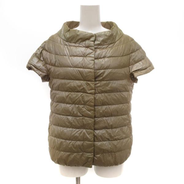 ヘルノ HERNO ダウンベスト ジャケット スタンドカラー フレンチスリーブ 40 玉虫色 茶 ブ...