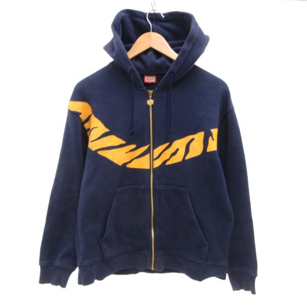 オニツカタイガー Onitsuka Tiger ジップアップパーカー ブルゾン ロゴプリント M 紺...