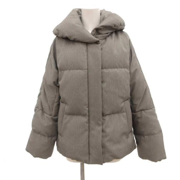 プラステ PLST ダウンジャケット ブルゾン 比翼 千鳥柄 S 白 ホワイト 黒 ブラック /JS...