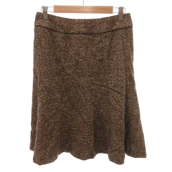 トランスワーク TRANS WORK フレアスカート ひざ丈 カシミヤ混 アンゴラ混 42 茶 ブラ...