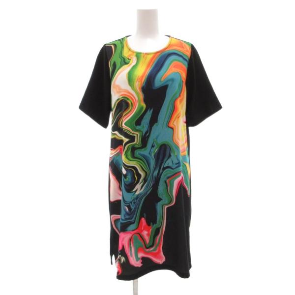 Ruby Sees All ワンピース S 黒 ブラック 抽象柄 ラウンドネック 半袖 /NU ■E...