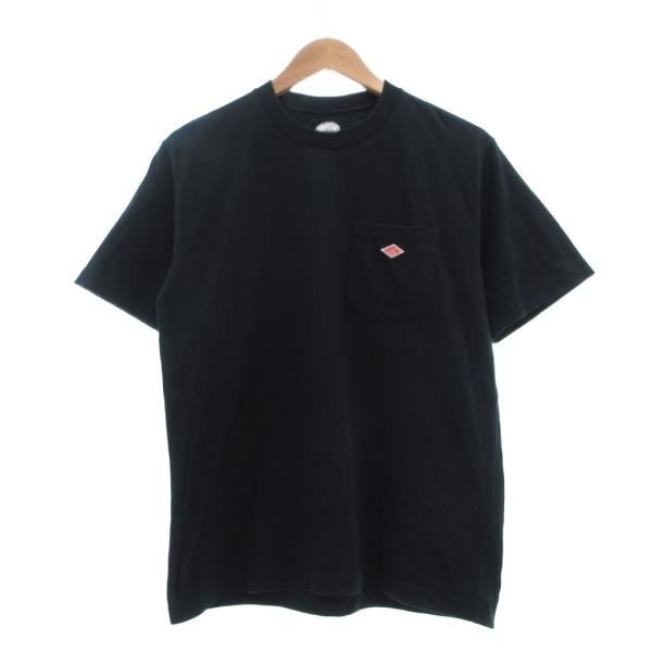 ダントン DANTON Tシャツ カットソー 38 黒 ブラック ロゴワッペン クルーネック 胸ポケ...