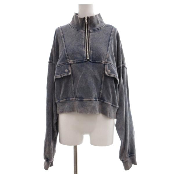 ジーナシス JEANASIS 美品 トレーナー スウェットシャツ F 青 ブルー ハーフジップ スタ...