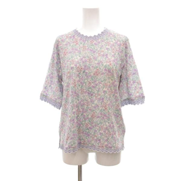 未使用品 シック chic タグ付き カットソー M〜L 紫 パープル 小花柄 五分袖 スカラップト...