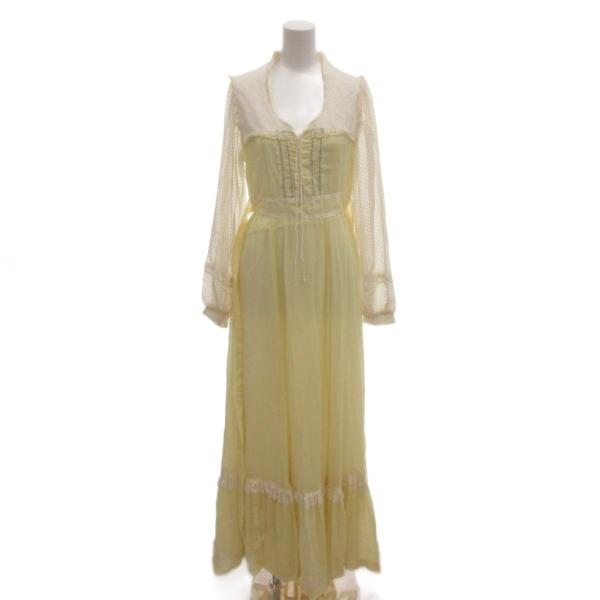 ガニーサックス GUNNE SAX ヴィンテージ ドレス ワンピース マキシ丈 ロング 9 黄色 長...