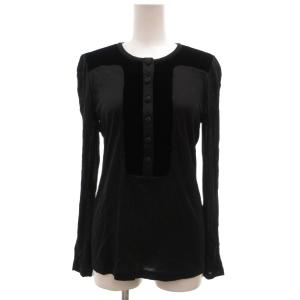 グッチ GUCCI ブラウス カットソー 長袖 XS クルーネック ベロア切り替え シースルー ボタン留め プルオーバー 黒 ブラック /KB