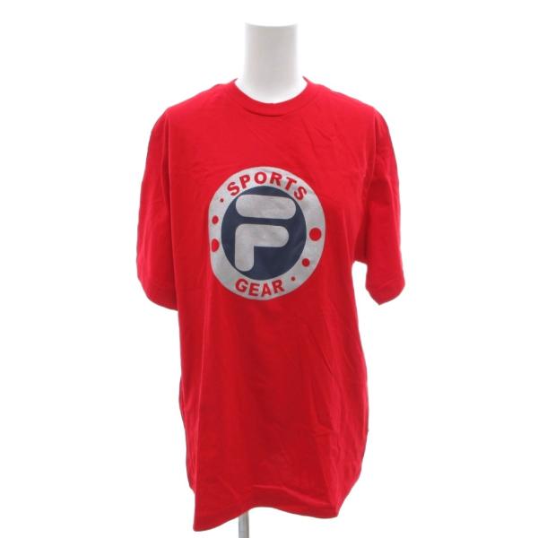 未使用品 フィラ FILA タグ付き Tシャツ L 赤 レッド 半袖 クルーネック ロゴプリント /...