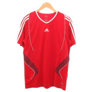 アディダス adidas プラクティスシャツ サッカーユニフォーム M 赤 レッド Vネック 半袖 ロゴ刺繍 クライマクール /SD ■ECF005 メンズ