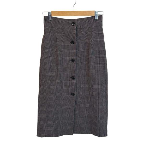 ユナイテッドアローズ UNITED ARROWS スカート グレンチェック 前ボタン タイトスカート...