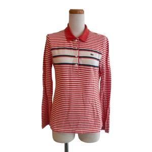 ラコステ LACOSTE ポロシャツ ボーダー 鹿の子 長袖 ワニロゴ ワンポイント 44 橙 オレンジ 白 ホワイト /EH■ECF005 レディース
