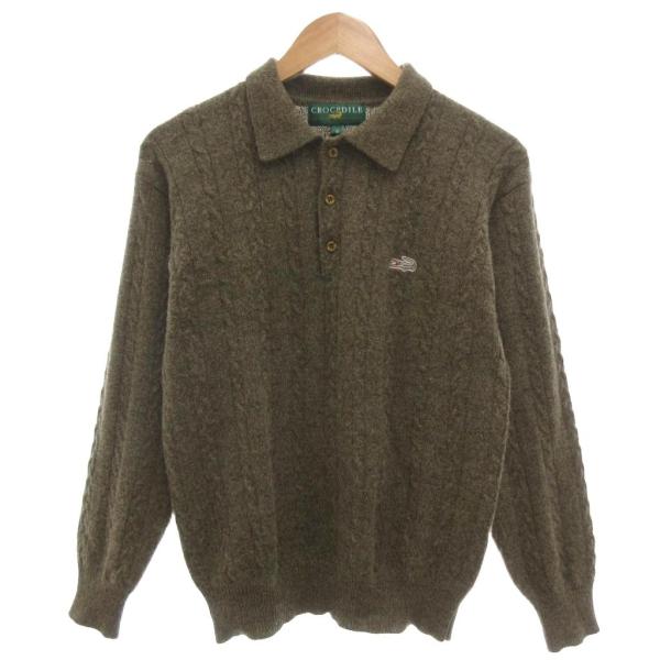 クロコダイル CROCODILE ポロシャツ S 茶 ブラウン ケーブルニット 長袖 ウール /SC...