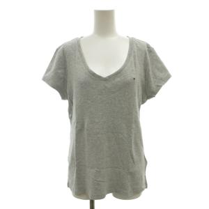 トミーヒルフィガー TOMMY HILFIGER Tシャツ カットソー L グレー Vネック 半袖 ロゴ刺繍 /NU ■ECG006 レディース