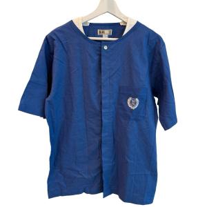 ダックス DAKS シャツ ノーカラー リネン混 半袖 プルオーバー 刺繍ポケット チェスト 90〜98 L 青 ブルー /EH ■ECF006 メンズ