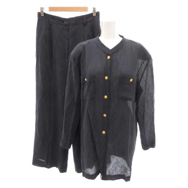 エヴァドンナ EVA DONNA 美品 セットアップ シャツ パンツ 11 紺 ネイビー ストライプ...