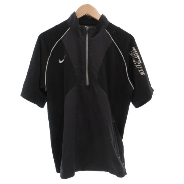 ナイキ NIKE 美品 Tシャツ ハーフジップ 半袖  XL 黒 ブラック ロゴプリント 切り替えデ...