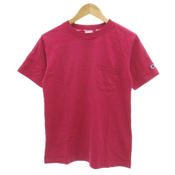 チャンピオン CHAMPION 美品 Tシャツ クルーネック 胸ポケット 半袖  無地 S ピンク ...