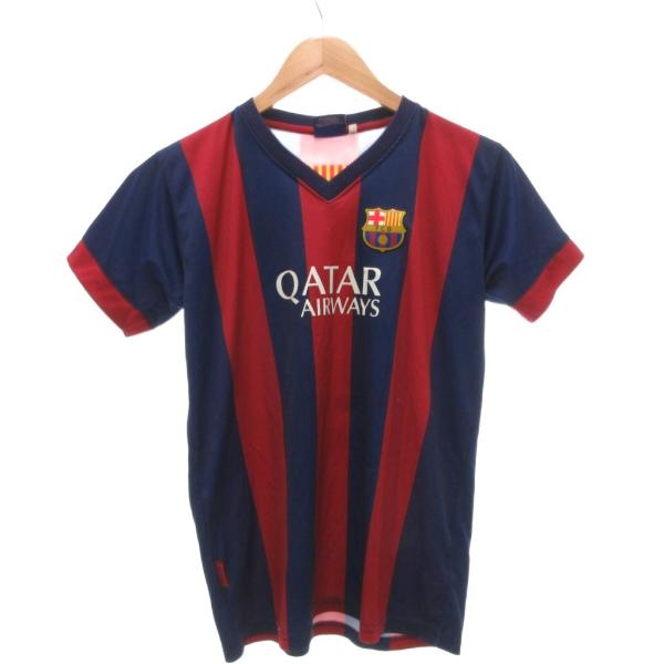 FCB FCバルセロナ Tシャツ 14 紺 ネイビー 赤 レッド ストライプ柄 Vネック 半袖 /B...
