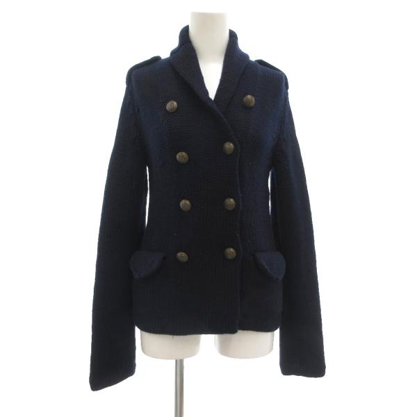 ラルフローレン RALPH LAUREN ショールカラーニットジャケット ダブル ウール M 紺 ネ...