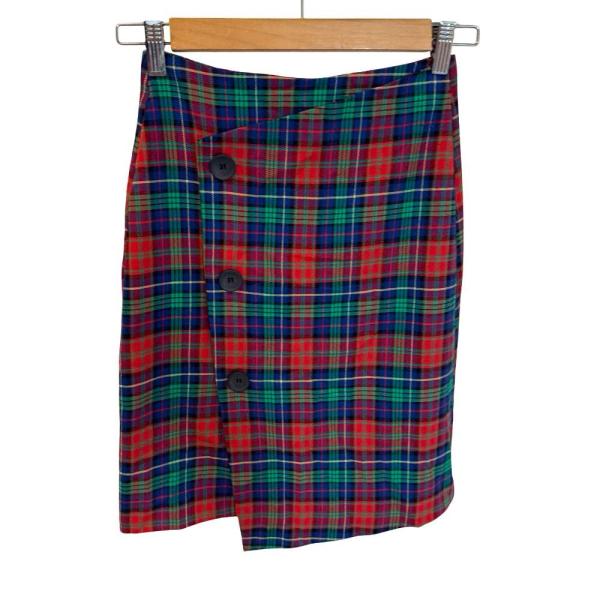 ベルシュカ Bershka ミニスカート チェック柄 ラップ風 台形 フロントボタン EUR XS ...