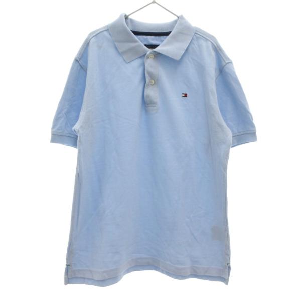 トミーヒルフィガー TOMMY HILFIGER ポロシャツ S(8/10) 青 ブルー 無地 半袖...