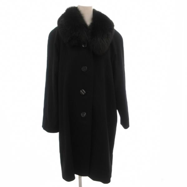 Cashmere ステンカラーコート フォックスファー カシミヤ ロング 9AR 黒 ブラック /F...