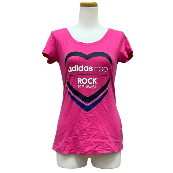 アディダスネオ adidas neo Tシャツ J/L ピンク ハート柄 ロゴプリント 半袖 /EH...